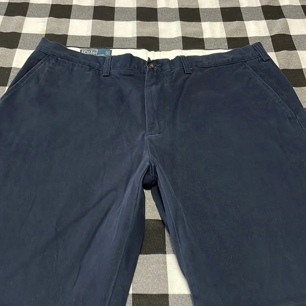 Polo Ralph Lauren Preston Chino Casual Pants 38 x 29 Short Navy Blue Red Pony - Picture 1 of 11